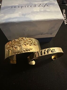 Inspire Gold Tree of Life and "life" Cuff Bracelet Duo
#104